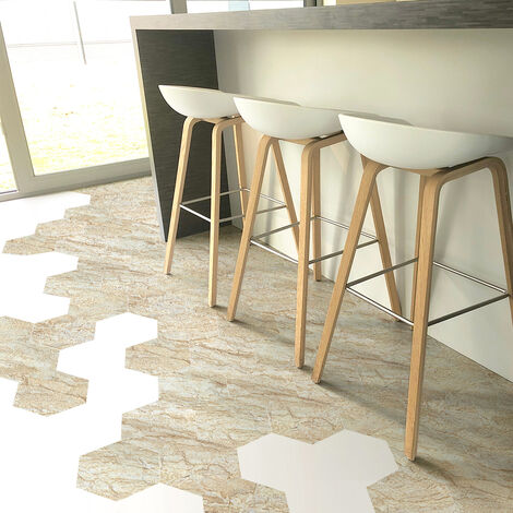 Stickers sol anti-dérapants marbre hexagones 40x90cm – Lot de 10 stickers 20x18cm – Résistants à l'eau et aux rayures – Application facile sur surfaces lisses - 40x90cm-10stickershexagones20x18cm