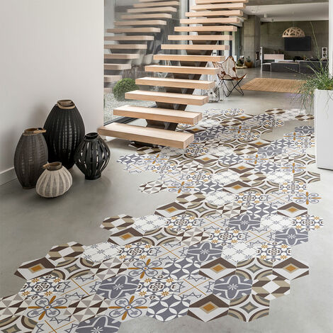Stickers Sol Anti-dérapant avec Protection - CARRELAGES HEXAGONES SOL LILANIA - 40x90cm-10stickershexagones20x18cm
