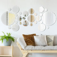 32 Stickers Muraux Ronds En Miroir Acrylique - Déco Moderne Pour Salon, Chambre | Auto-adhésifs, Noir