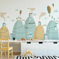 Stickers montagnes scandinaves montgolfières ballons du ciel 100 x 150 cm