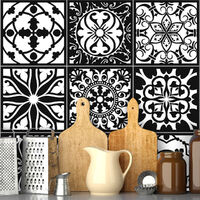 Sticker Mural Carrelage adhésif Cuisine Salle de Bain - 9 STICKERS CARRELAGES AZULEJOS BAROQUE NUANCE BLANC ET NOIR - 9stickers20x20cm