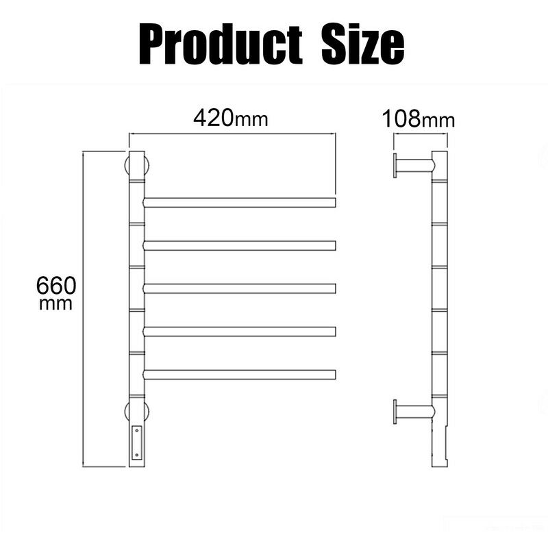 ESOP Scaldasalviette Elettrico con 5 Barre Portasciugamano Girevole a 180°,  45W Portasciugamani Elettrico con Temporizzatori e Termostati(30-60℃),  Termoarredo Elettrico a Parete, 42 66mm, Oro