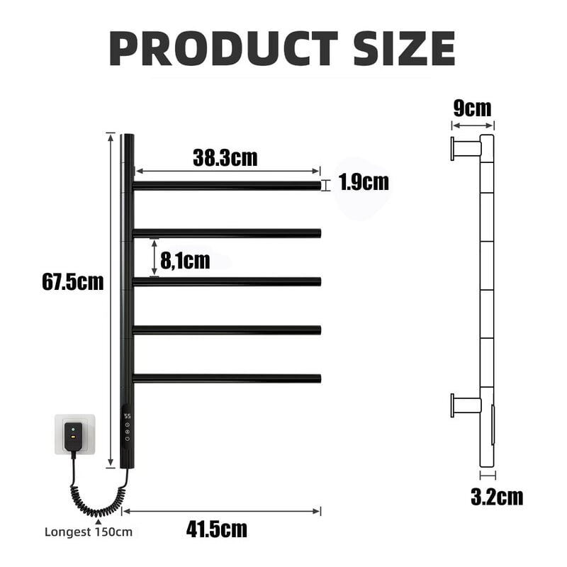 Scaldasalviette Elettrico Con 4 Braccio Oscillante 180° Ruotare