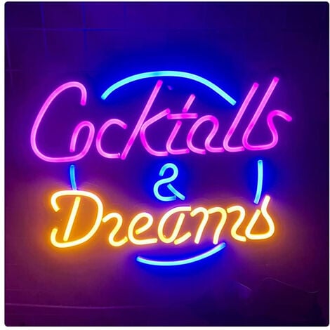Insegne Al Neon Cocktails & Dreams Insegne Luminose Led Decorazione Murale  Per Feste Natale Compleanni, Luci Al Neon LED Neon Sign Light Per Bar Club  Pub Ristorante, Soggiorno, 43X35 CM