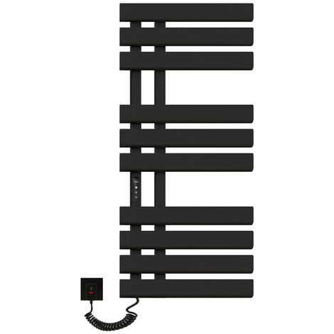 Scaldasalviette Elettrico, 500x1100mm Radiatore Scaldasalviette, Parete Stendino Elettrico, Temperatura costante intelligente Portasciugamani da Bagno Elettrico, Termoarredo Elettrico, Nero, Sinistra