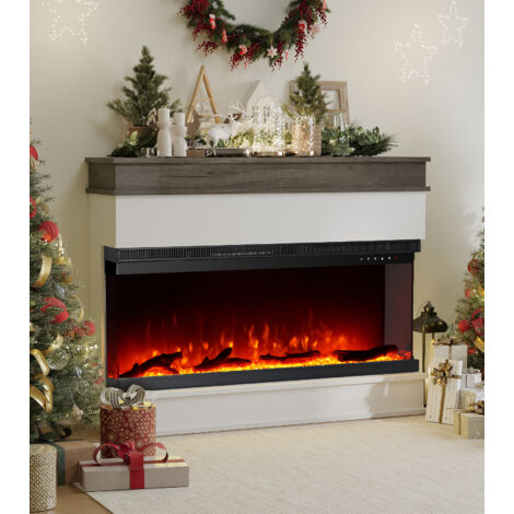 158cm Cheminée électrique 3D moderne avec manteau, 12 couleurs de flamme & 5 niveaux de luminosité, télécommande incluse