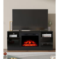 M.C.Haus – Meuble TV avec insert cheminée 23" – Longueur 147 cm – Largeur 31 cm – Hauteur 62 cm – Puissance 1800 W – Surface d'action 37 m² – Noir