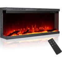 M.C.Haus – Cheminée électrique noire 40 pouces 1800W – 3 faces avec flammes réglables 12 couleurs – Installation murale ou en saillie – Télécommande incluse