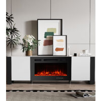165 cm Meuble TV moderne blanc - avec cheminée électrique 900W/1800W (12 couleurs de flammes) et 2 armoires