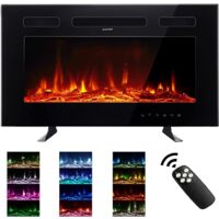 30inch/76,2cmCheminée silencieuse , 12 couleurs de flammes respirantes réglables, écran tactile en verre et télécommande, encastrée, autoportante ou murale avec kits de cristaux et de bûches.