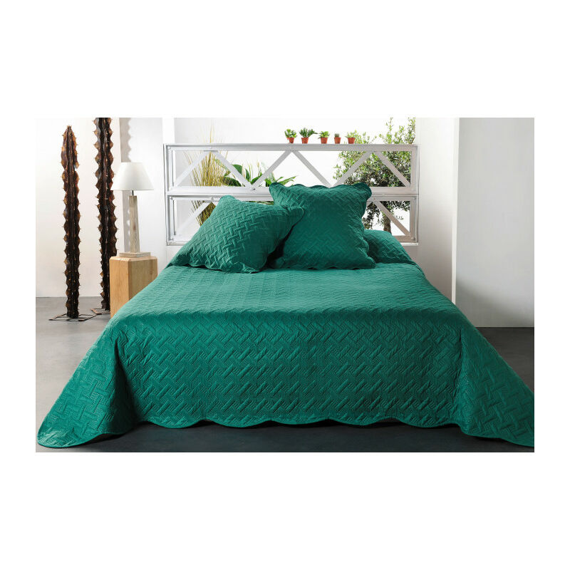 Jeté de lit matelassé velours celadon - 230x250cm - Vert d'eau