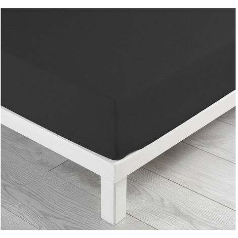 DRAP HOUSSE 2 PERSONNES UNI 57 FILS LINA NOIR - 160x200cm - Noir