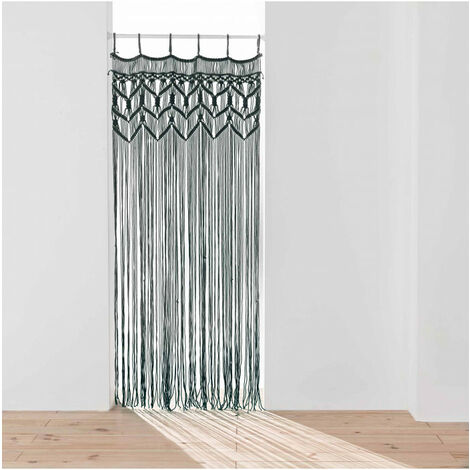 RIDEAU A FILS 90 x 200 CM COTON MACRAME MACARENA NOIR - 90x200cm - Noir (1/3)
