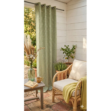 Rideau montagne vert à carreaux Edelweiss 170 x 250 cm – 100% polyester – Ourlets et œillets – Entretien facile à 30° – Enjoy Home