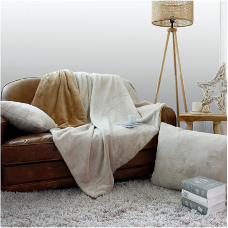 Couverture effet fourrure flanelle 180x220cm - 180x220cm - Beige (1/3)