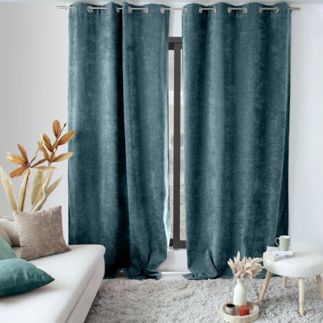 Rideau thermique en velours doublé polaire Bleu Canard 140x260 cm (1/3)