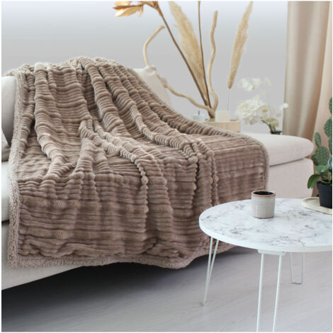 Plaid effet velours côtelé taupe 130x170cm - 130x170cm - Taupe (1/3)
