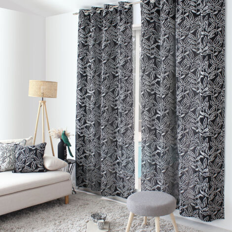 Rideau à oeillets en coton recyclé Chambray Noir 140x240 cm