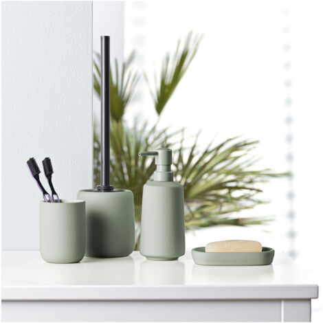 Set de bain en céramique sauge 4 pièces - 30x20x17cm - Vert sauge (1/5)