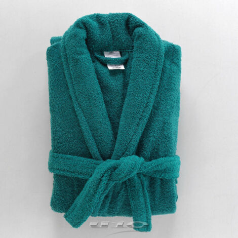 Douceur D'Intérieur – Peignoir mixte en éponge 100% coton 500 g/m² – Col châle – Lavable en machine à 40° – Vert émeraude