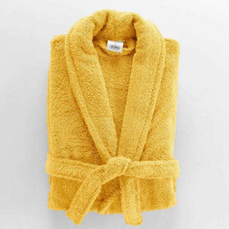 Douceur D'Intérieur – Peignoir éponge 100% coton col châle 500 g/m² – Confort luxueux – Lavable en machine à 40° – Jaune
