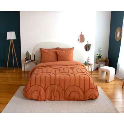 Parure de lit FAR– 240x220 cm – Coton lavé tufté – 52 fils/cm² - 220x240cm - Terre cuite (1/3)