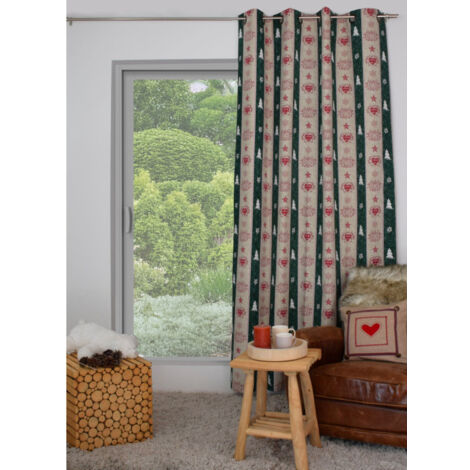 Rideau à motifs nordiques – 150 x 240 cm – 100 % polyester - 150x240cm - Vert sapin (1/2)