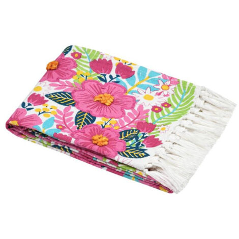 Fouta Fleurs Tropicales – 90x180 cm - 90x180cm - Rose (1/3)