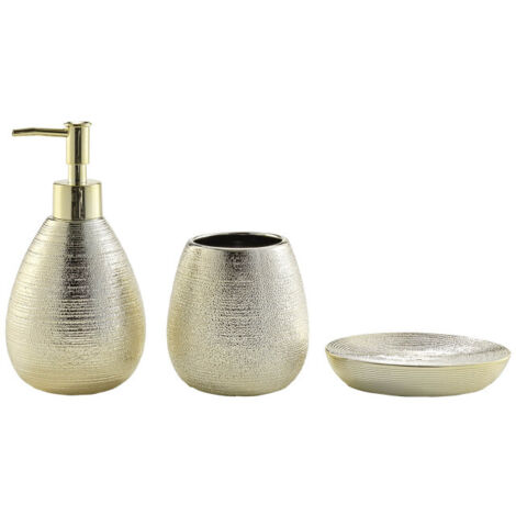 Set de Bain TRÉSOR – 3 Pièces – Grès Uni Métallisé - 30x20x17cm - Doré