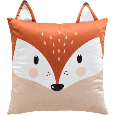 Coussin Déhoussable Compressé 40 x 40 cm – Velours Imprimé Enfant – Dessin Placé "Roxy" - 40x40cm - Orange (1/2)