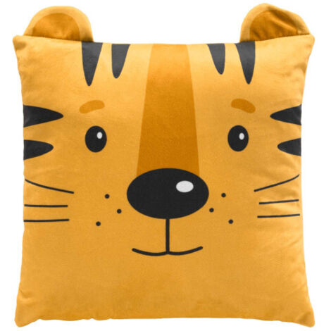 Coussin Déhoussable Compressé 40 x 40 cm – Velours Imprimé Enfant – Dessin Placé "Tigry" - 40x40cm - Ocre (1/2)
