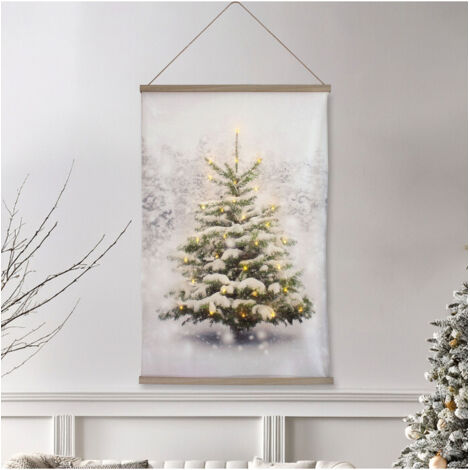 Toile velours 75 x 112 cm motif imprimé sapin led - 75x112cm - Gris (1/2)