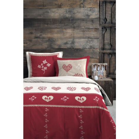 Parure de lit style montagne chaleureuse Rouge 240x220 cm