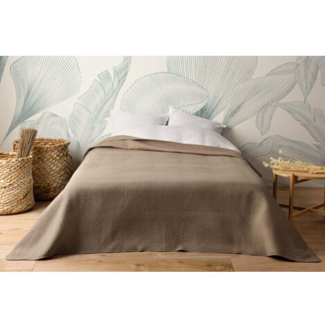 Jeté de lit uni 100% polyester "Hawai" - 250x260cm - Taupe