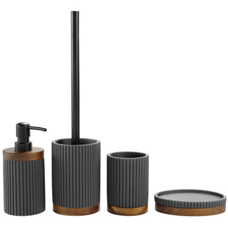 Set de bain en poly résine Niagara noir 4 pièces - 30x20x17cm - Noir (1/5)