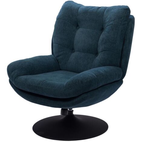 Fauteuil club bleu marine – Piètement métal noir – Assise rembourrée – 100% polyester – 100x78cm pour salon, chambre, bureau – Amadeus (1/4)