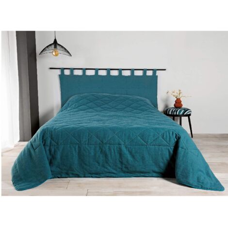 Dessus de lit 100% Lin "Libeccio" - 230x250cm - Bleu canard (1/2)