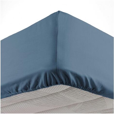 Douceur D'Intérieur – Drap housse 160x200 cm 100% coton 57 fils/cm² – Bonnet 30 cm – Couleur bleu nuit – Certifié Oeko-Tex® Standard 100
