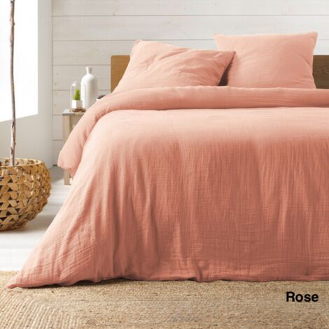 Douceur D'Intérieur – Parure de lit 240x220 cm en gaze de coton – Couleur rose clair – Tissage 57 fils/cm² – Fermeture boutons-pression