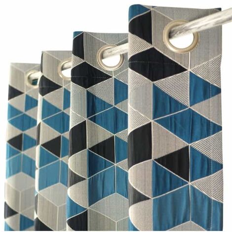 Rideau contemporain motif cube 135x250cm – Bleu canard – 100% polyester ...