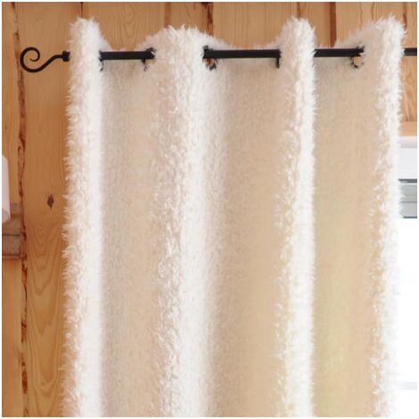 Rideau en polyester façon peau de mouton 135x250cm – Blanc cassé – Finition avec 8 œillets ronds bronze – Lavable en machine à 30°C – Eminza