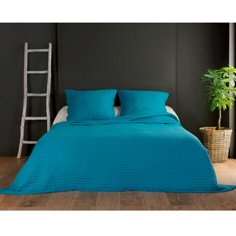 Jeté de lit turquoise capitonné style boutis - 230x250cm - Turquoise
