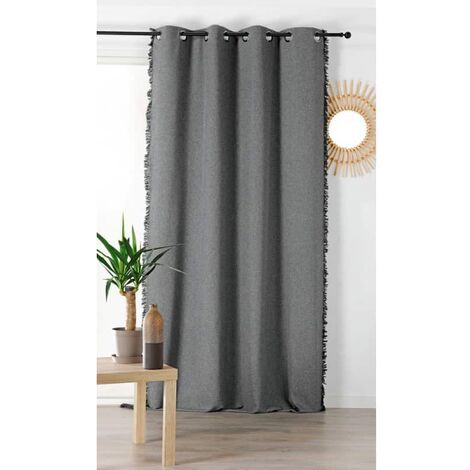 Rideau uni anthracite recyclé à franges - 150x240cm - Gris anthracite (1/2)