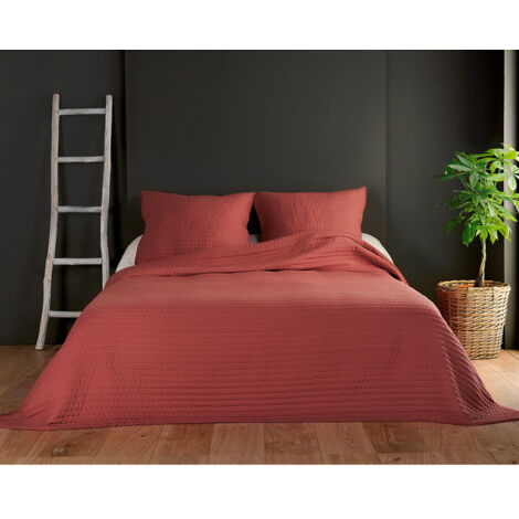 Jeté de lit terra cotta capitonné style boutis - 250x260cm - Rouille