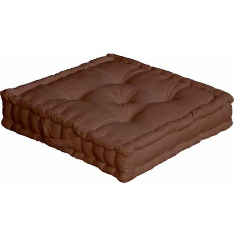 Homemaison – Coussin de sol 50x50cm en coton recyclé – Lavable à l'éponge – Finition capitonnée pour confort – Couleur chocolat
