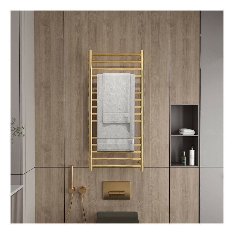 Radiador Toallero Eléctrico Baño Oro 162 W Radiador Calienta Toallas de Toallero, 110 x 52 x 12 cm Toallero Calentado para Baño, Acero Inoxidable Calentador de Toallas Pared