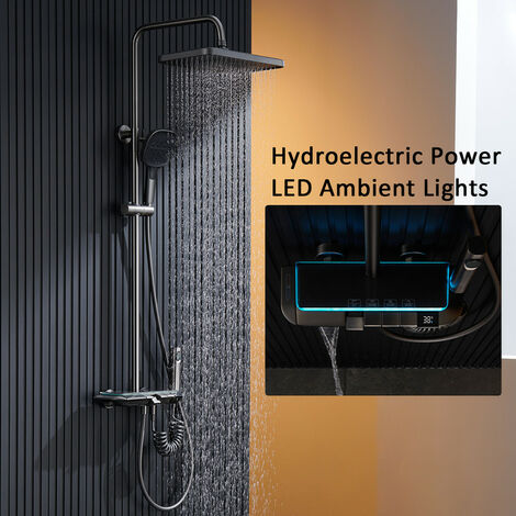 Grifo de ducha con luz LED negra sistema de columna de ducha de