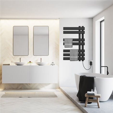 Calentador de toallas, calentador de toallas eléctrico de 4 barras para  baño, toallero montado en la pared con temporizador LED integrado,  calentador