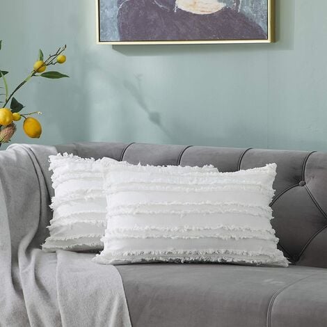 Kissen und Kissenbezug 2er Elfenbeinweiß Baumwolle Kissenhüllen Dekokissen Kissenhüllen Couch Set für aus Stuhl Sofa und