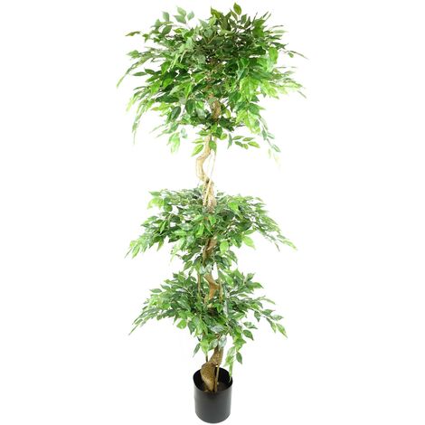 180cm Artificial Twisted Trunk Fruticosa Ficus Tree Triple Ball Topiary 1984 Leaves (1/4)
